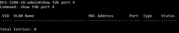 Отсутствует MAC-адрес за портом при активном линке